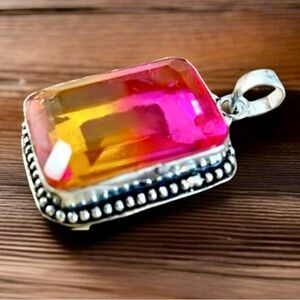 Bi Color Pink and Orange Ametrine Gemstone Pendant Necklace